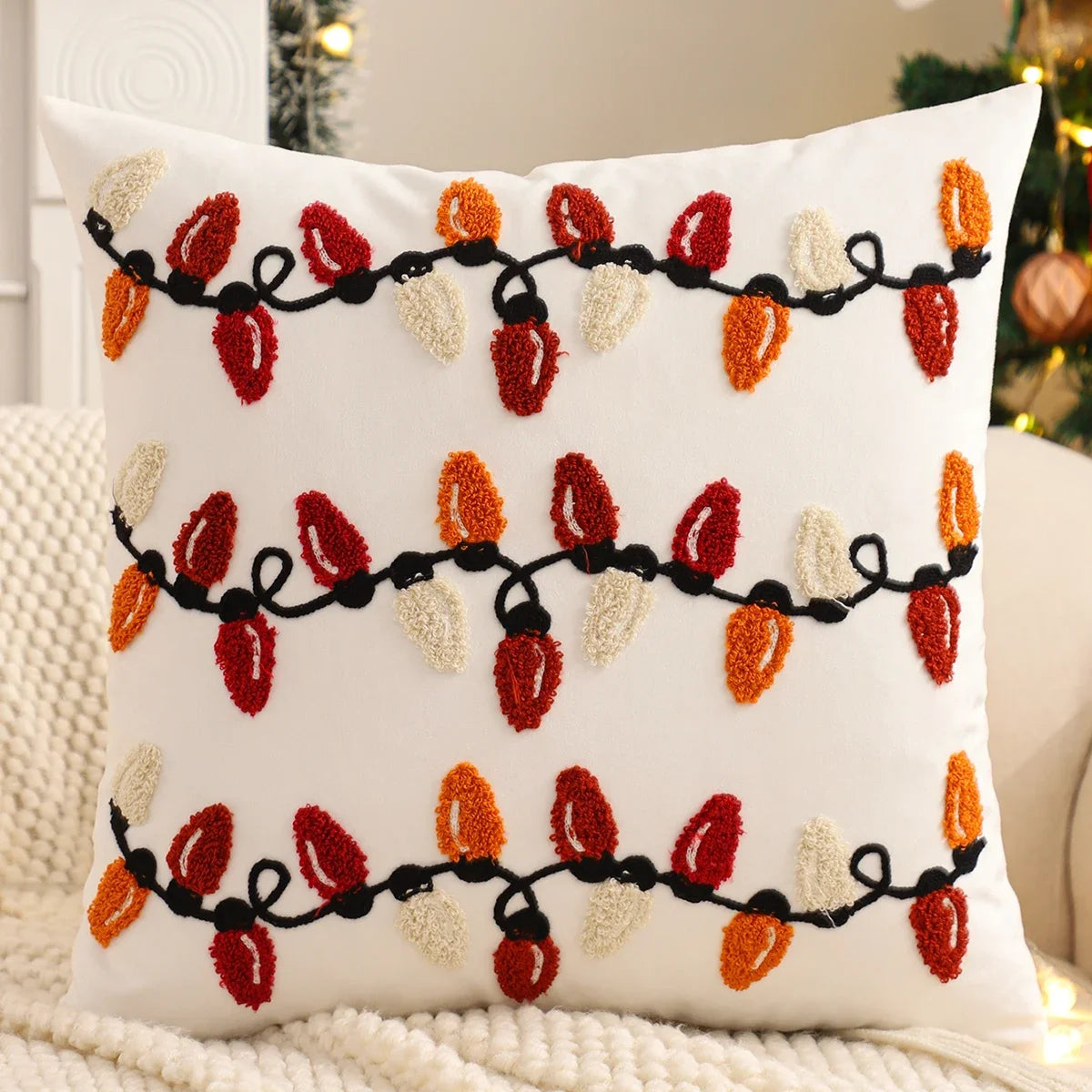 Funda de almohada bordada, decoración navideña, terciopelo suave, árbol de Navidad, copo de nieve, granja de invierno, hogar,