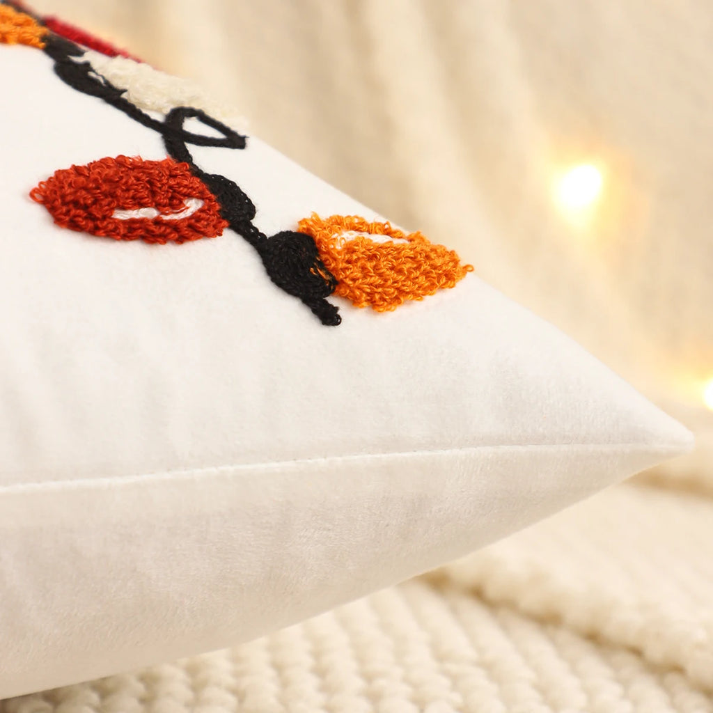 Funda de almohada bordada, decoración navideña, terciopelo suave, árbol de Navidad, copo de nieve, granja de invierno, hogar,
